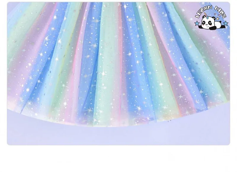 LEZONKIDS - Good Quality Short Puff Sleeve Rainbow princess girls dress summer sequined sparkly little girl dress